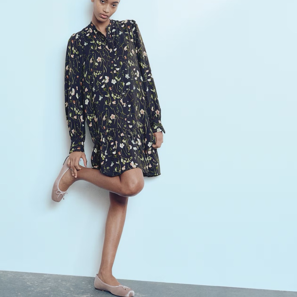 H&M Black Floral Long Sleeve Dress